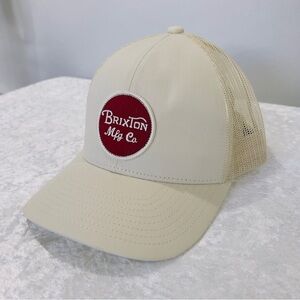 Brixton Wheeler Mesh Trucker Snapback Cream Burgundy Embroidery Logo Patch